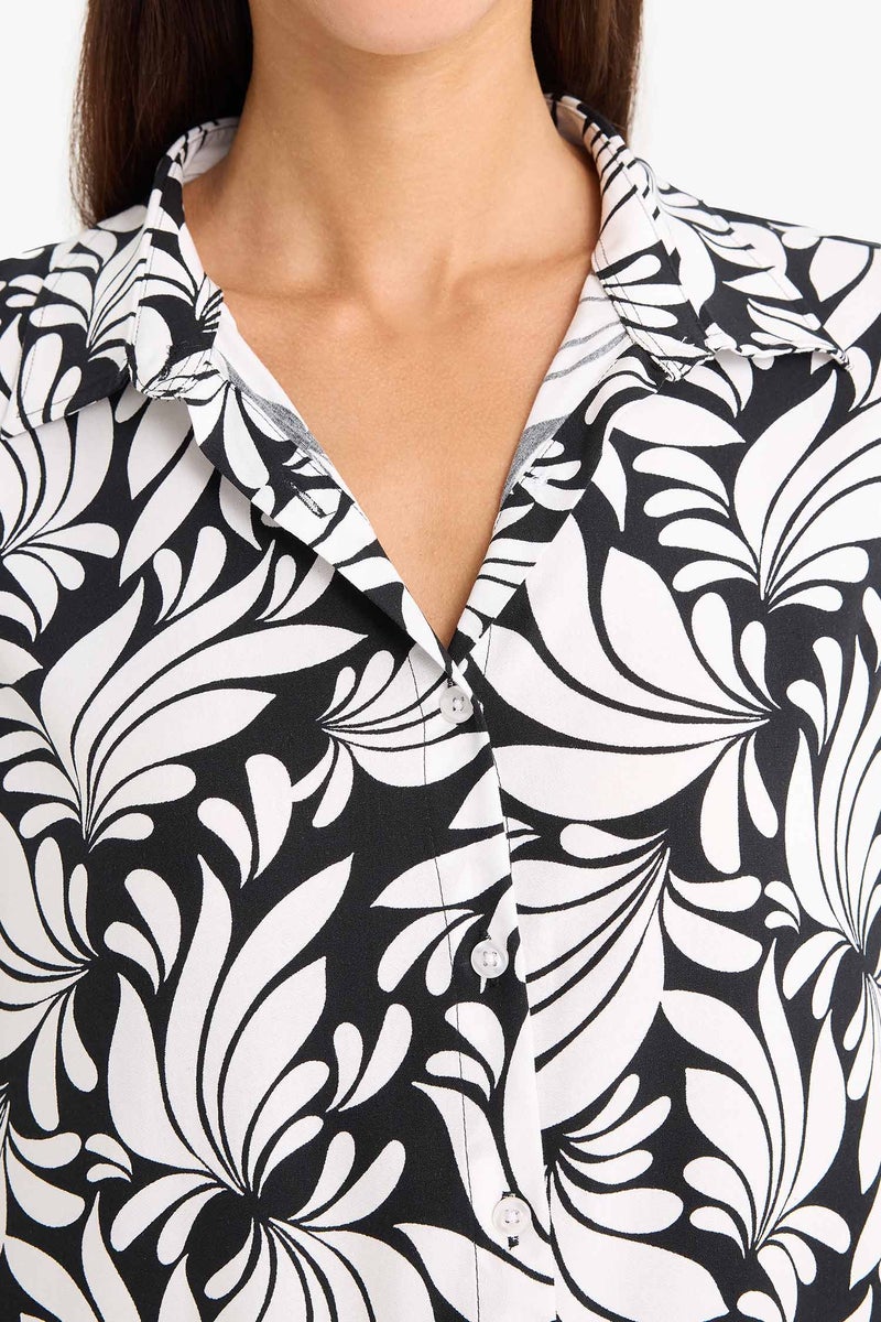 DeFacto Black Woman Regular Fit Shirt Collar Printed Long Sleeve Shirt Casual - Image 5
